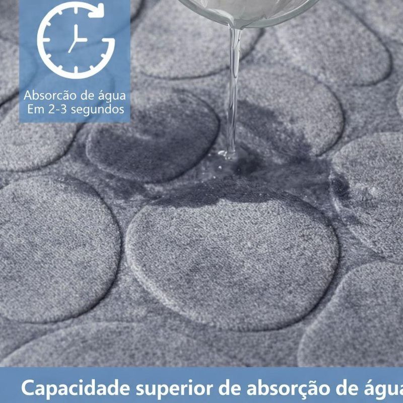 Tapete De Banheiro Antiderrapante Em Pedras – Conforto E Segurança Cinza