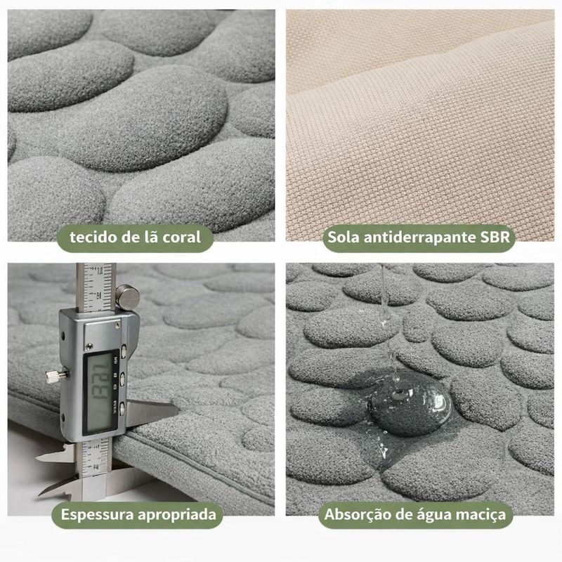Tapete De Banheiro Antiderrapante Em Pedras – Conforto E Segurança Cinza
