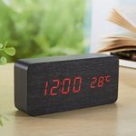 Relógio Despertador Digital De Mesa Em Madeira Com Sound Control E Display Led Preto