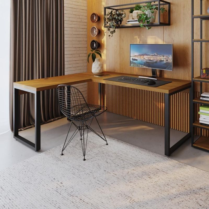 Mesa Em L Presidente 190x160x75cm Yon - Acácia -estpreta Acácia -estpreta