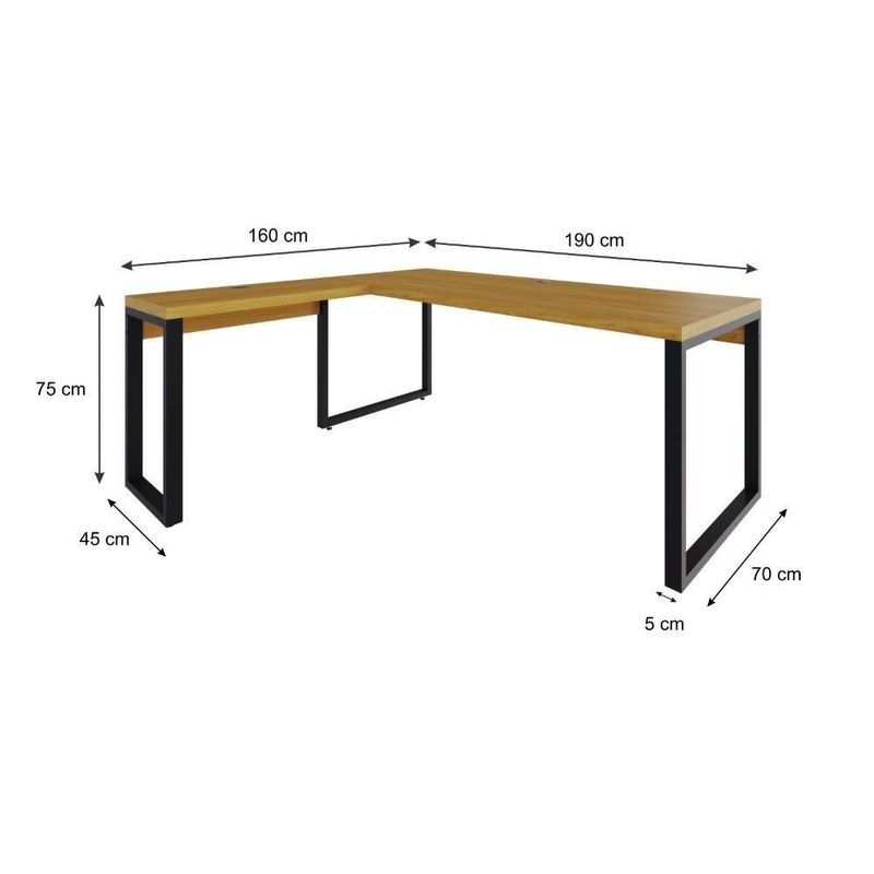 Mesa Em L Presidente 190x160x75cm Yon - Acácia -estpreta Acácia -estpreta