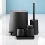 Conjunto Para Banheiro 5 Peças Preto Escova Sanitária, Lixeira, Porta escova, Dispenser E Bandeja