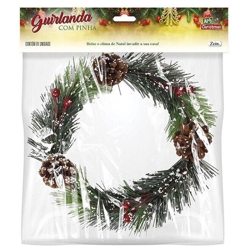 Guirlanda Natalina 19cm Decoração Zein Com Pinhas