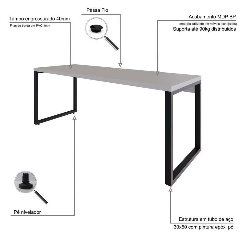 Mesa Presidente 190x70x75cm Yon - Off White-estpreta Off White-estpreta