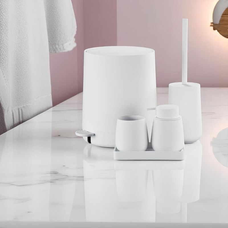 Conjunto Para Banheiro 5 Peças Branco Escova Sanitária, Lixeira, Porta escova, Dispenser E Bandeja