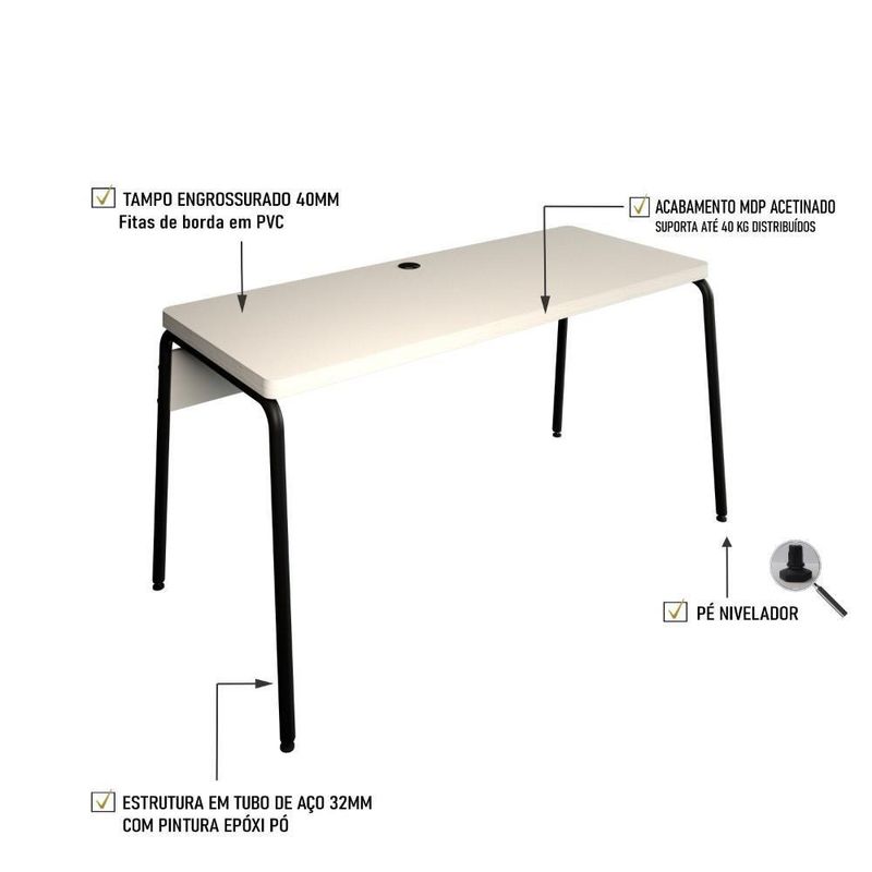 Mesa Orgânica Diretor Cantos Arredondados Round 150cm Estpreta