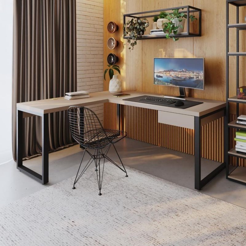 Mesa Em L Presidente C-01 Gav 190x160x75cm Yon - Off White-estpreta Off White-estpreta