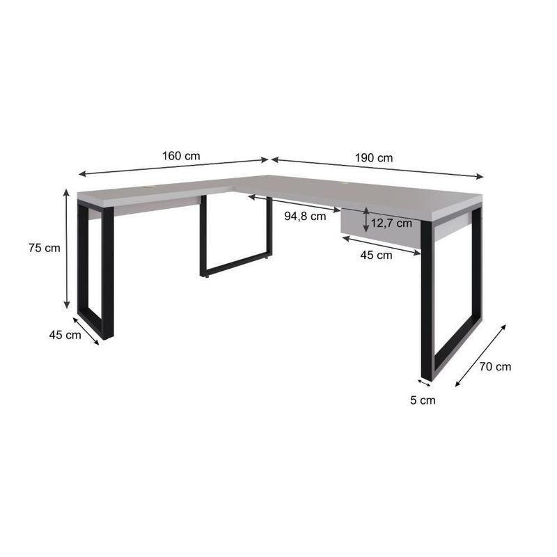 Mesa Em L Presidente C-01 Gav 190x160x75cm Yon - Off White-estpreta Off White-estpreta