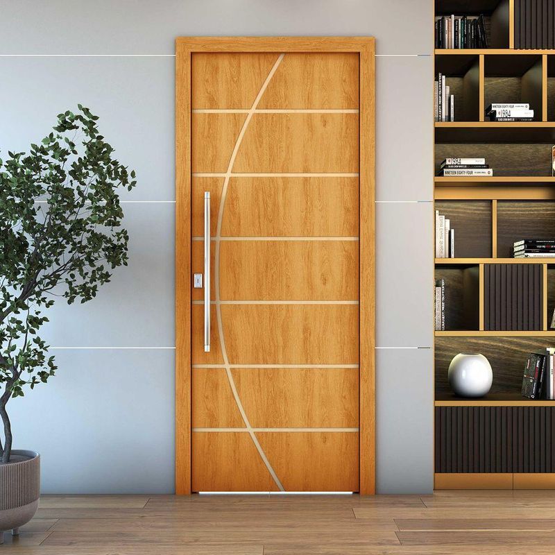 Porta Frisada R20c de Abrir MDF 210x80CM para Uso Interno Pintura UV Cerejeira