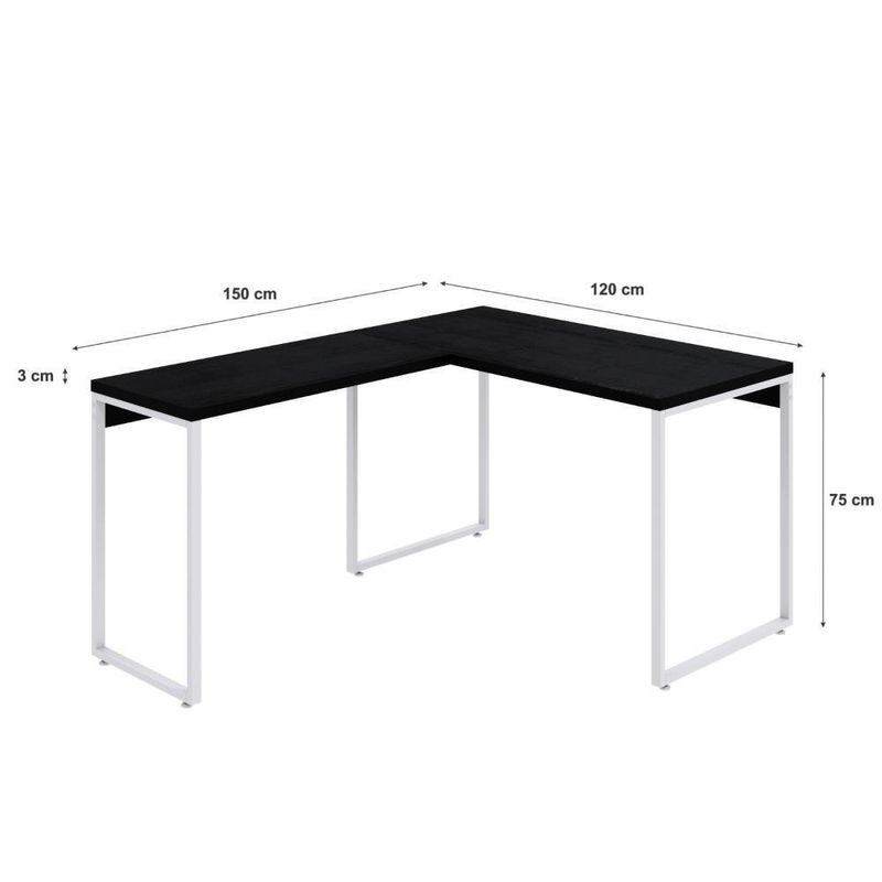 Mesa Em L Office 120x150x75cm Kuadra Preto ônix - Estbranca