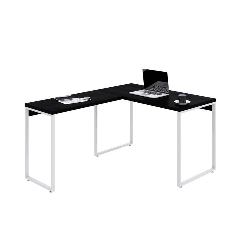 Mesa Em L Office 120x150x75cm Kuadra Preto ônix - Estbranca