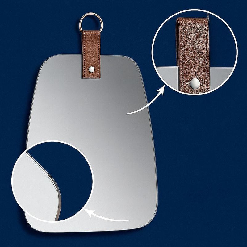 Espelho Decorativo Oval Orgânico para Pendurar 39X29CM com Alça de Couro Sintético