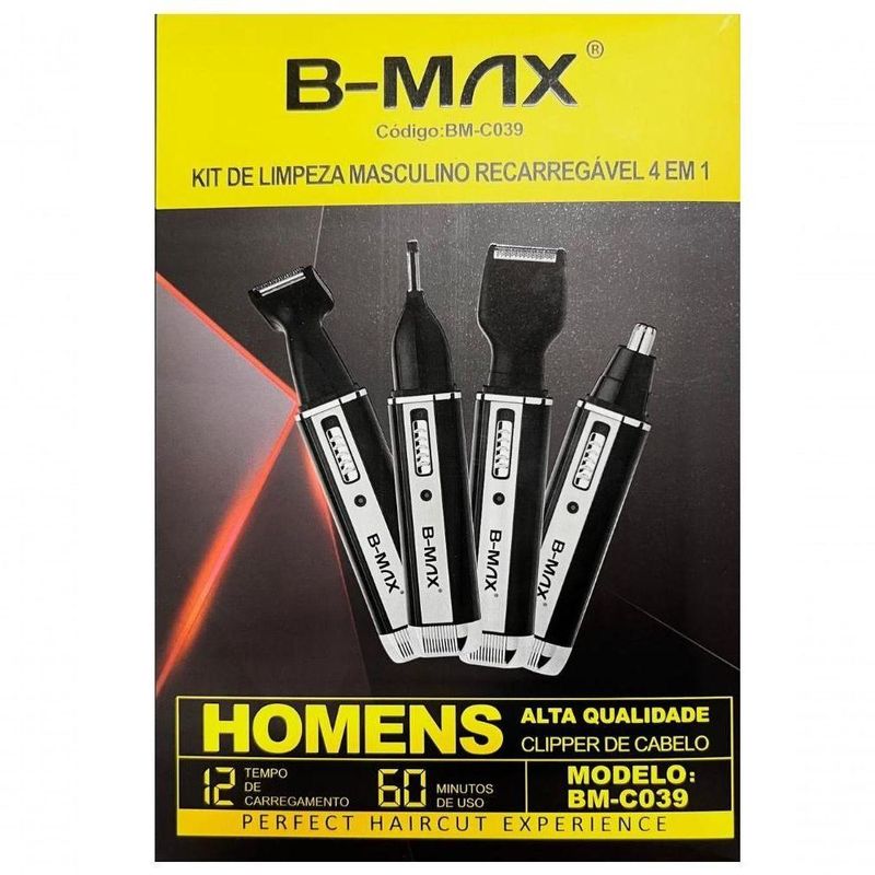 Aparador de Pelos 4 em 1 BM C039 Multifuncional Bateria Recarregável sem Fio Preto
