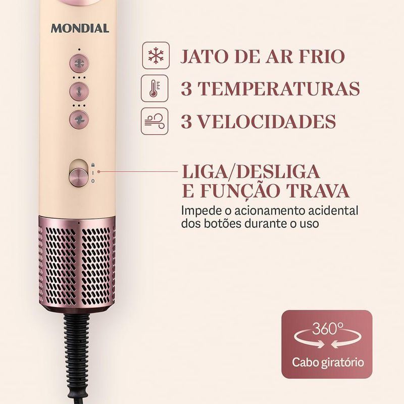 Secador Multifuncional 5 Em 1 Mondial Rosa Claro 1500W SM-01-BLDC-CP 110V