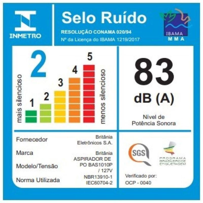 Aspirador De Pó Britânia BAS1010P 2 Em 1 Filtro Hepa 600ml 1000W 110V