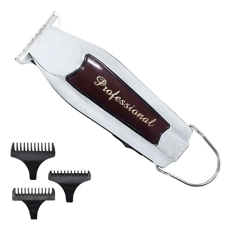 Máquina de Acabamento KM 9163 Aparador de Barba e Cabelo Lâmina Aço Inoxidável Prata