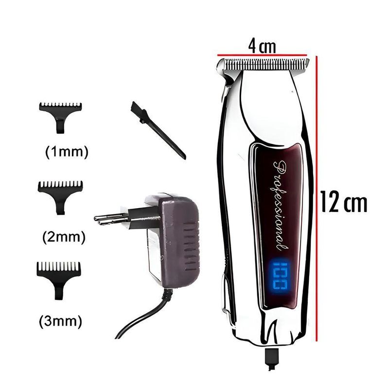 Máquina de Acabamento KM 9163 Aparador de Barba e Cabelo Lâmina Aço Inoxidável Prata