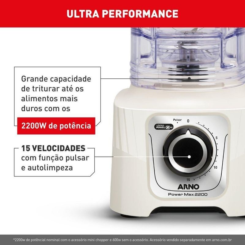 Liquidificador Arno Power Max Marfim LN64 3,1L 2200W 127V