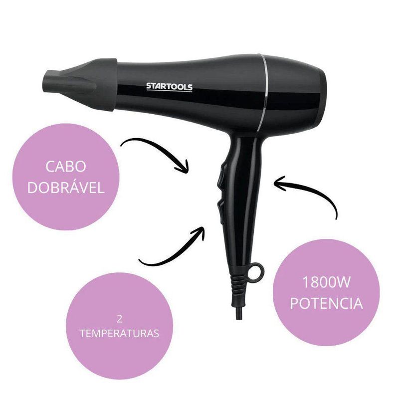 Secador De Cabelo Profissional 1800w 110V - Preta