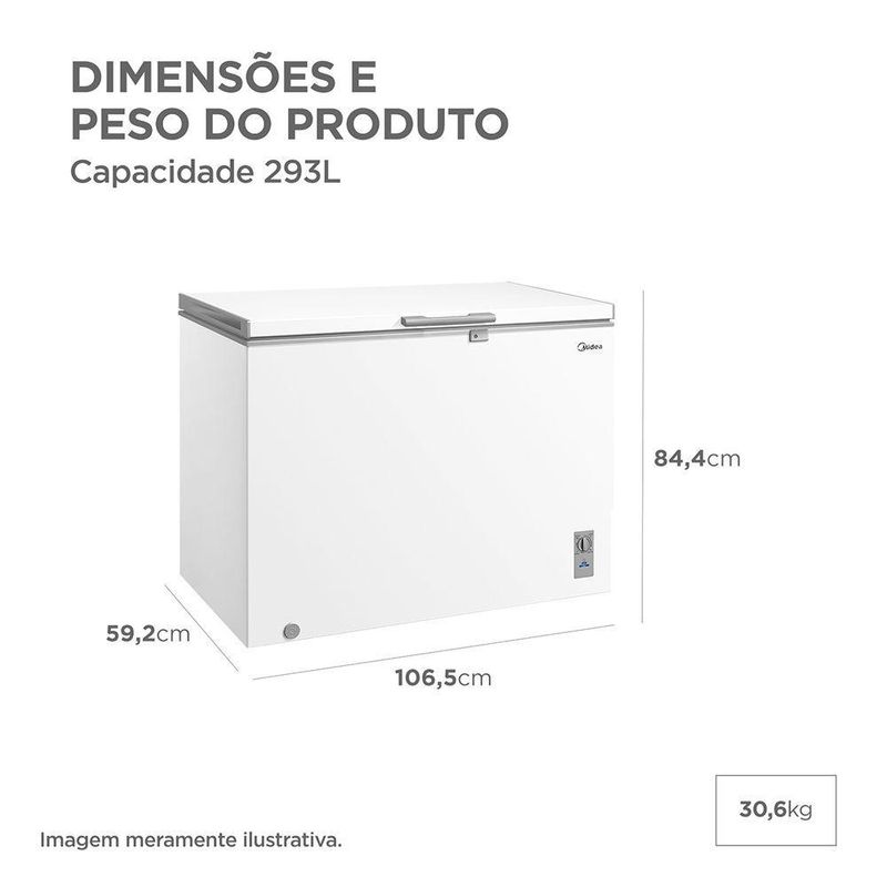 Freezer Midea Horizontal 293L 1 Porta Branco Bivolt (MDRC411FZD013)