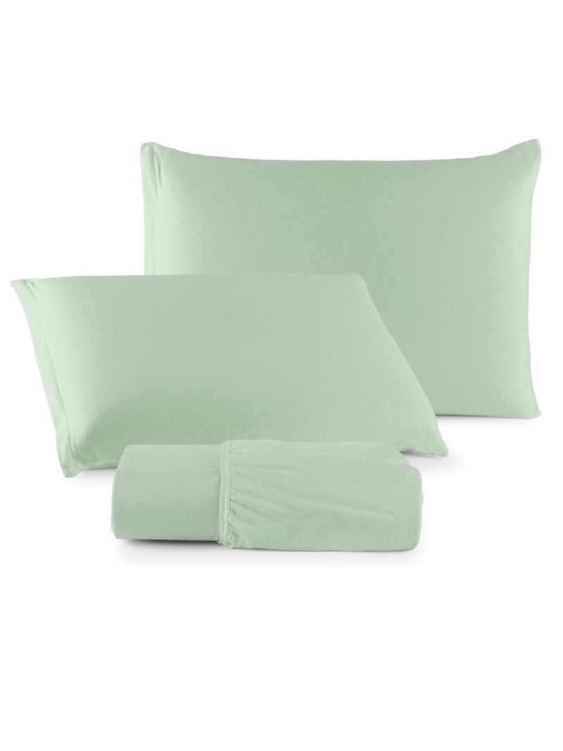 Jogo cama lençol sonnet casal padrão malha lisa 100% algodão macio 3 peças - verde claro