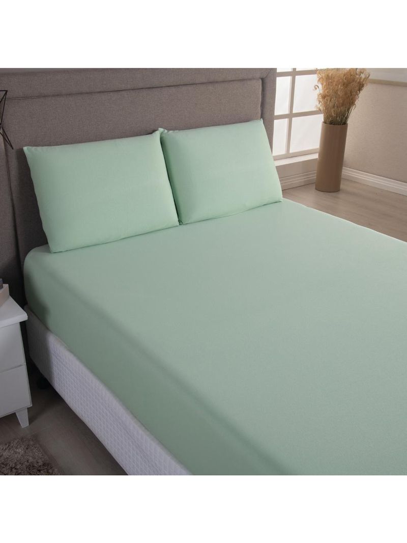 Jogo cama lençol sonnet casal padrão malha lisa 100% algodão macio 3 peças - verde claro