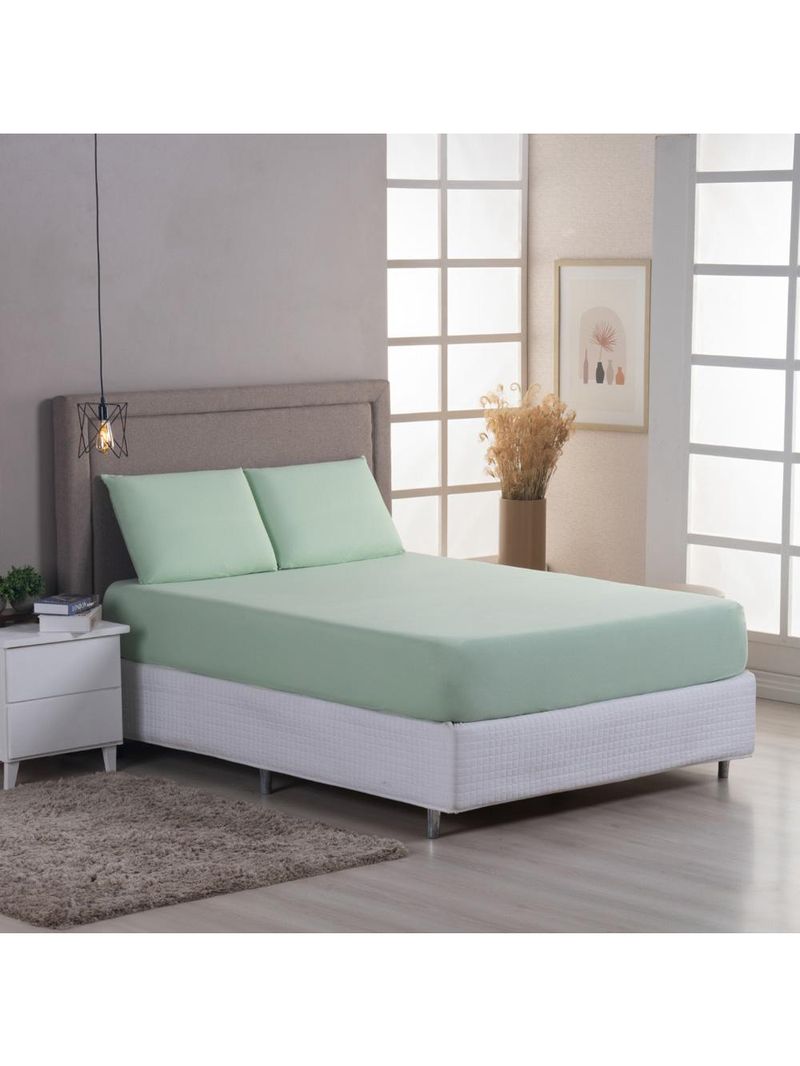 Jogo cama lençol sonnet casal padrão malha lisa 100% algodão macio 3 peças - verde claro