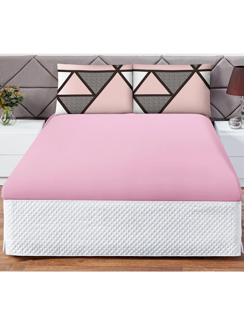 Jogo cama lençol shine king microfibra 180 fios 3 peças - geométrico rosa