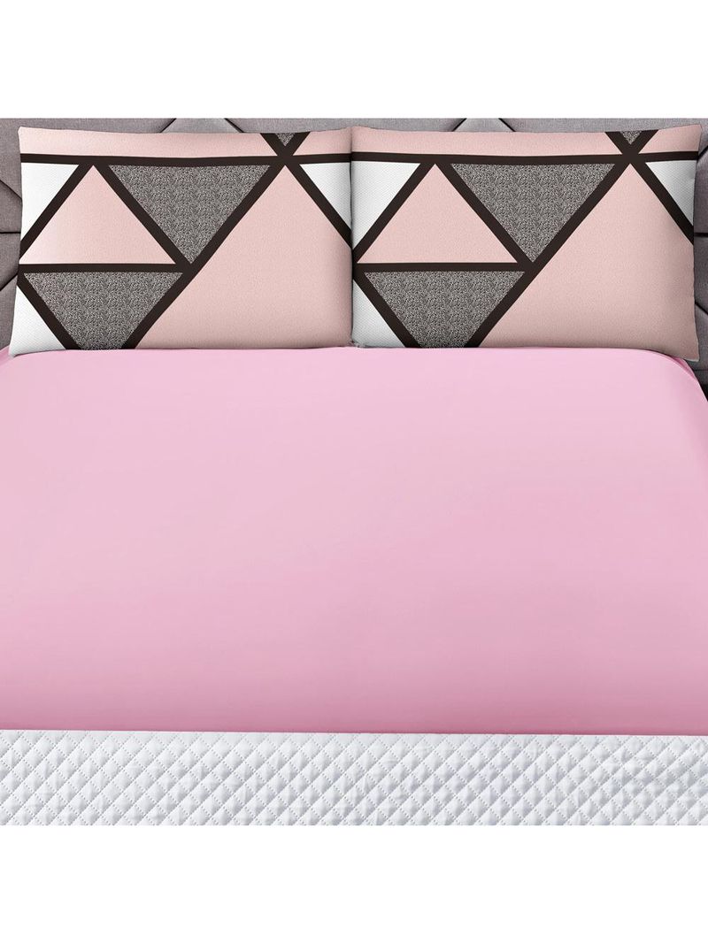 Jogo cama lençol shine king microfibra 180 fios 3 peças - geométrico rosa