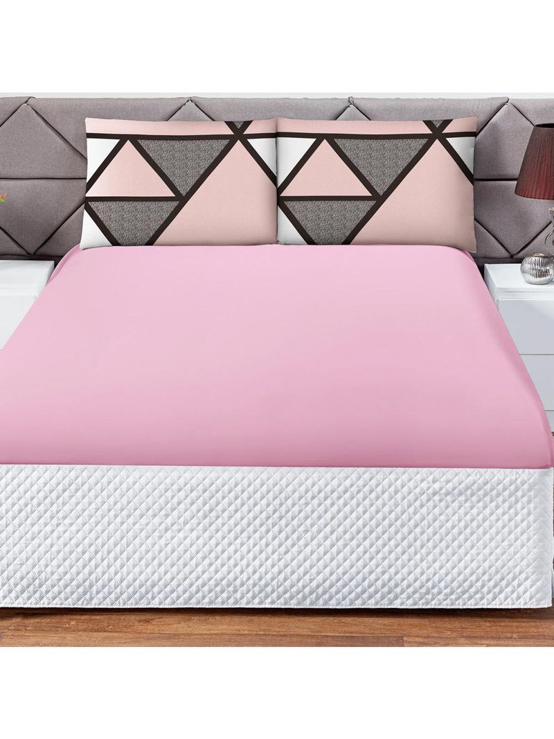 Jogo cama lençol shine king microfibra 180 fios 3 peças - geométrico rosa