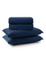 Jogo cama lençol sonnet casal padrão malha lisa 100% algodão macio 4 peças - azul marinho