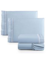 Jogo cama lençol paris queen percal 180 fios 100% algodão lese bordada 4 peças - azul claro