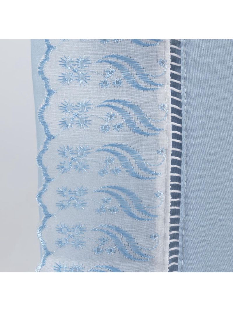 Jogo cama lençol paris queen percal 180 fios 100% algodão lese bordada 4 peças - azul claro