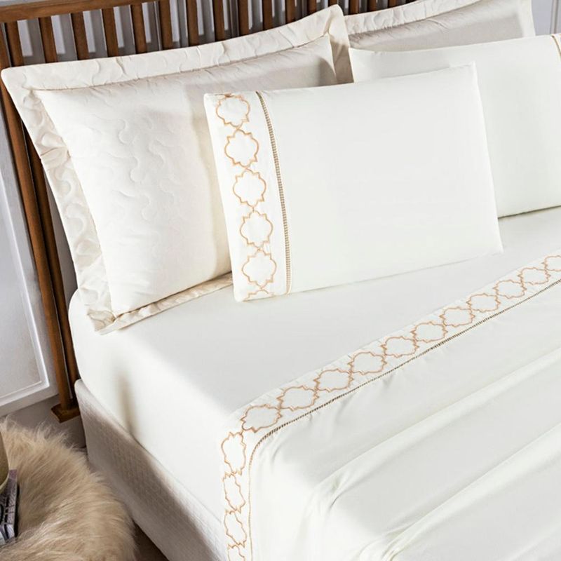 Jogo cama lençol santoro king micropercal 300 fios 4 peças - palha