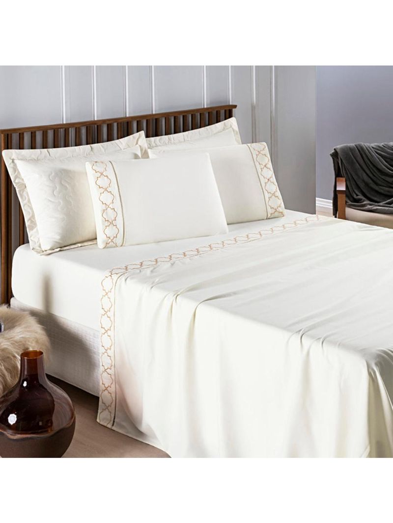 Jogo cama lençol santoro king micropercal 300 fios 4 peças - palha