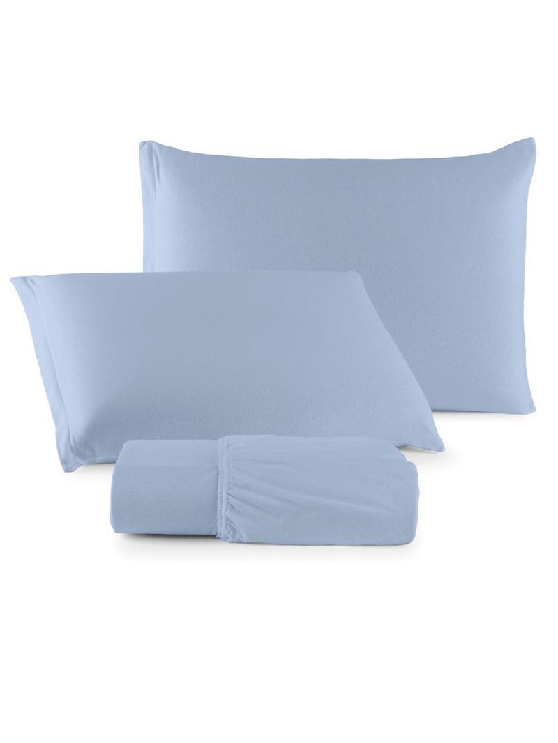 Jogo cama lençol sonnet casal padrão malha lisa 100% algodão macio 3 peças - azul claro