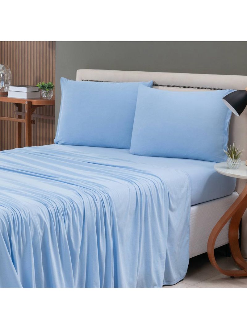 Jogo cama lençol sonnet casal padrão malha lisa 100% algodão macio 4 peças - azul turquesa