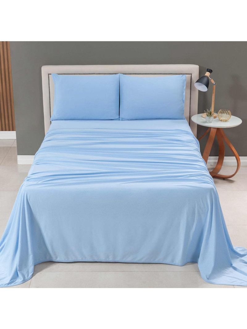 Jogo cama lençol sonnet casal padrão malha lisa 100% algodão macio 4 peças - azul turquesa
