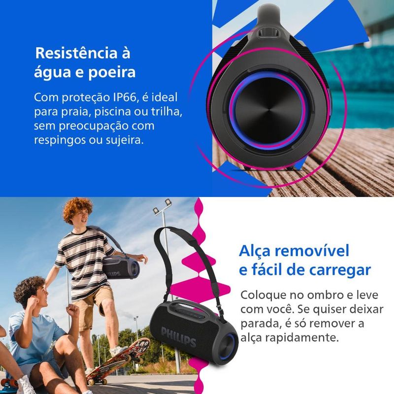 Caixa de som portátil philips boombeat tax400b/78 200w bluetooth alça removível bivolt