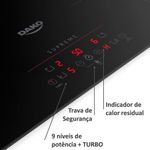 Cooktop de indução dako supreme 4 bocas trava de segurança preto 220v