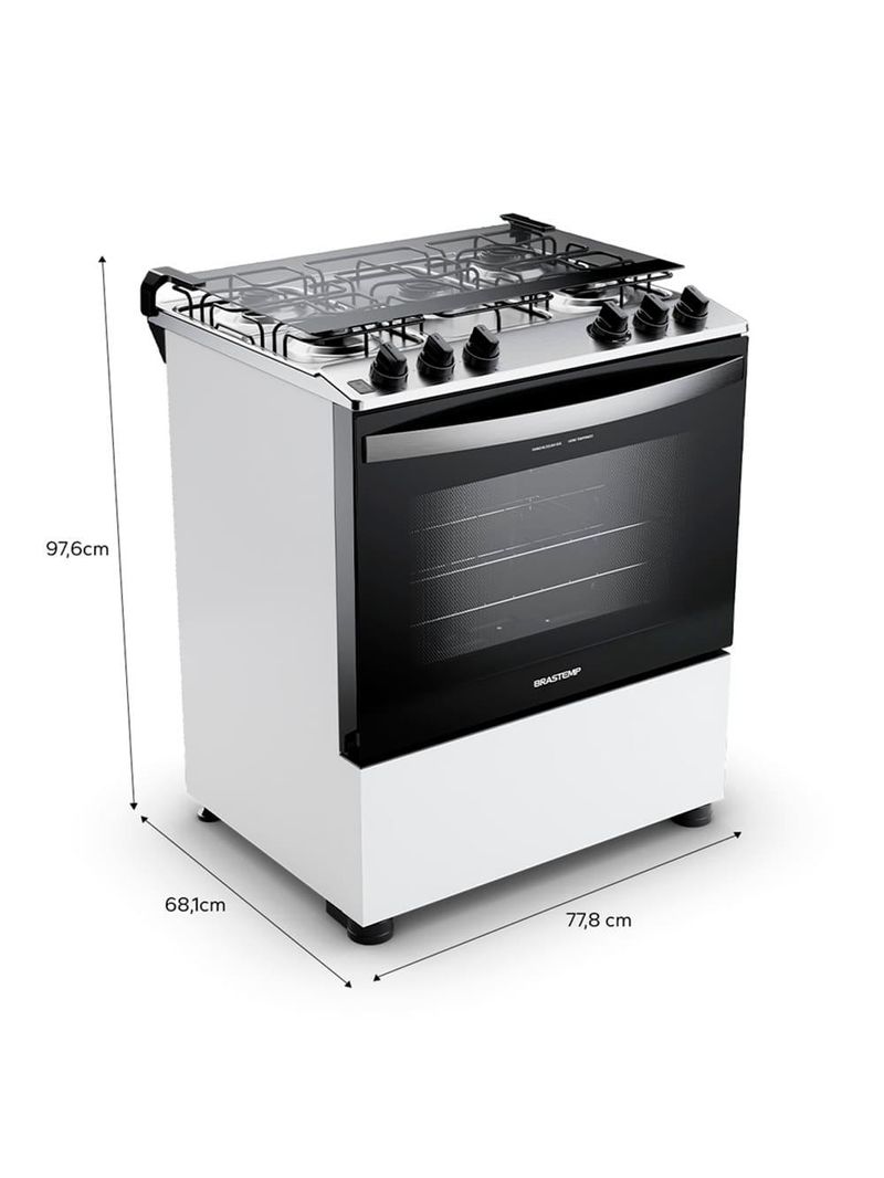 Fogão 5 bocas brastemp bfs5ndb forno 96l queimadores rápidos bivolt branco