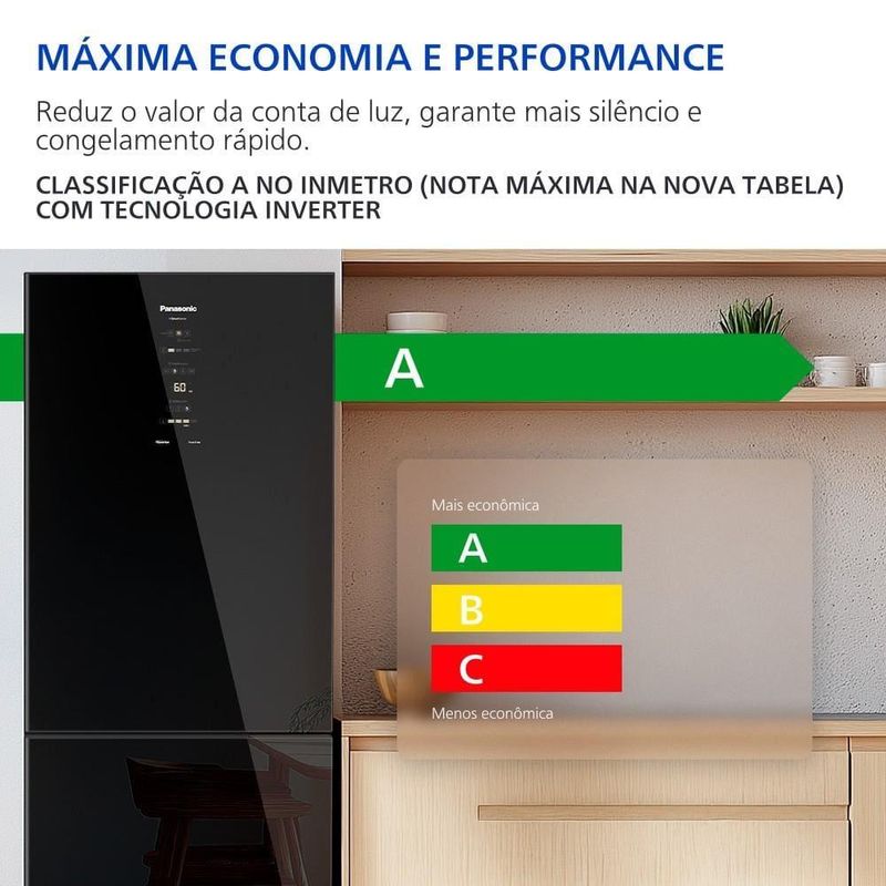 Geladeira panasonic bb65b frost free 467l inverse black glass