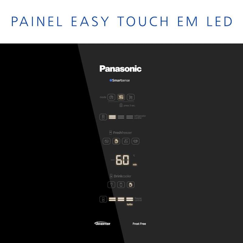 Geladeira panasonic bb65b frost free 467l inverse black glass