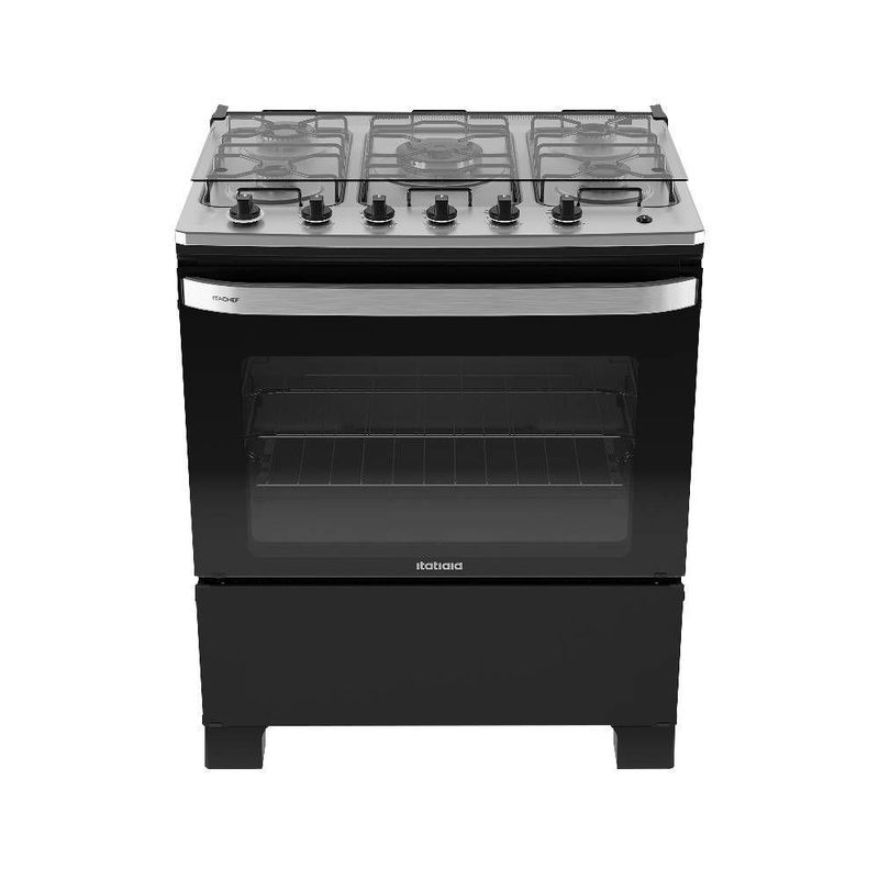 Fogao Itatiaia Itachef 5 Bocas Mesa De Inox Preto Tripla Chama Bivolt (3700000500)