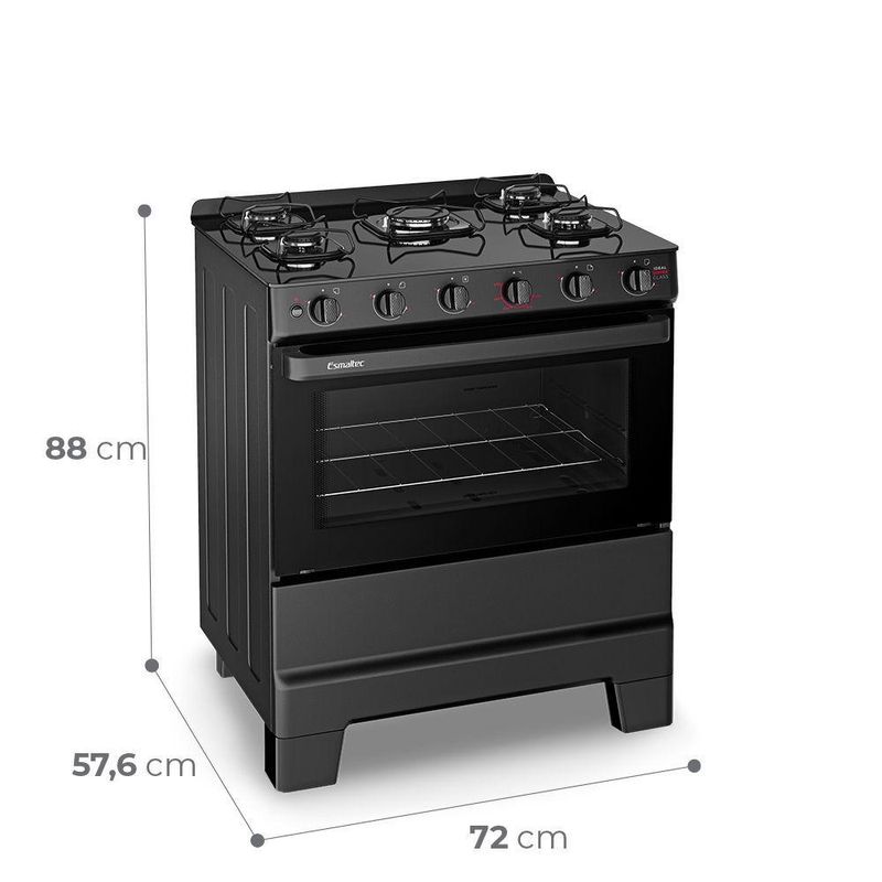 Fogão Esmaltec Ideal Super 5 Bocas Preto Mesa de Vidro Bivolt F5VAP