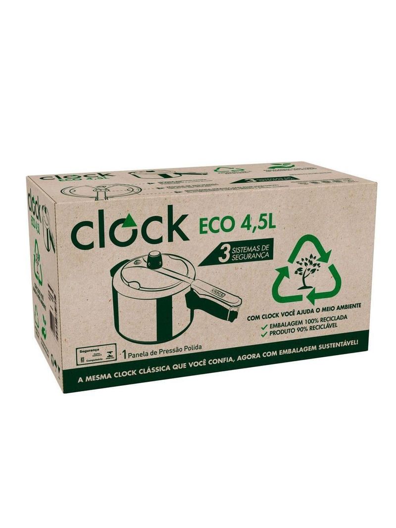 Panela de pressão clock 4,5 litros eco polida fechamento interno prata
