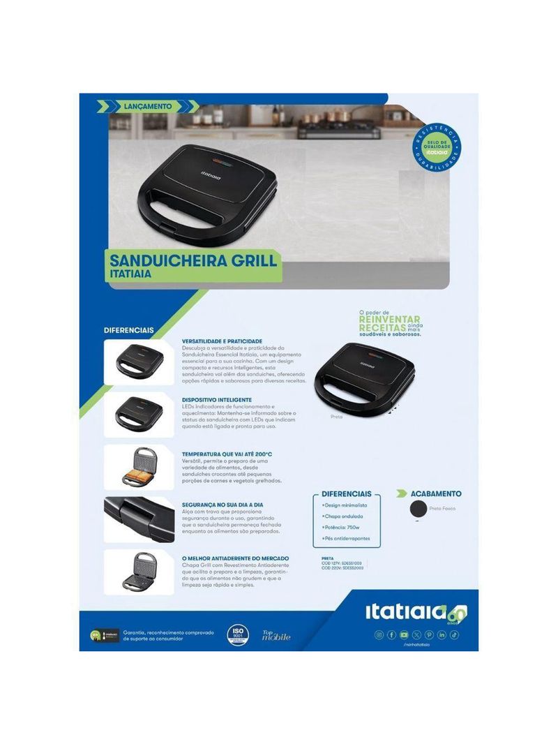 Sanduicheira Itatiaia Essencial Preto 110V