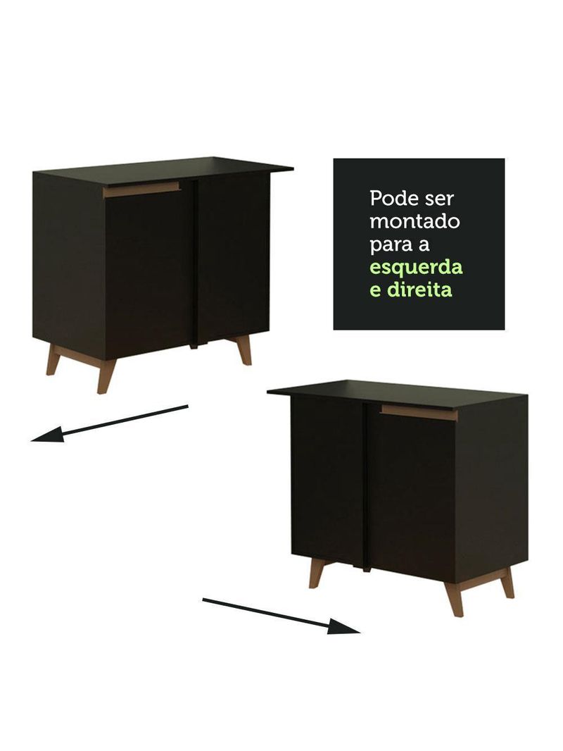 Balcão armário de cozinha de canto 1 porta preto reims madesa