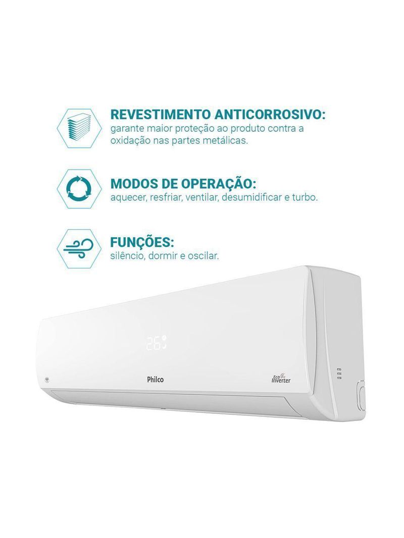Ar Condicionado Bi Split Inverter Philco 18000 BTUs (2X9000) Quente e Frio 220V PAC18QV