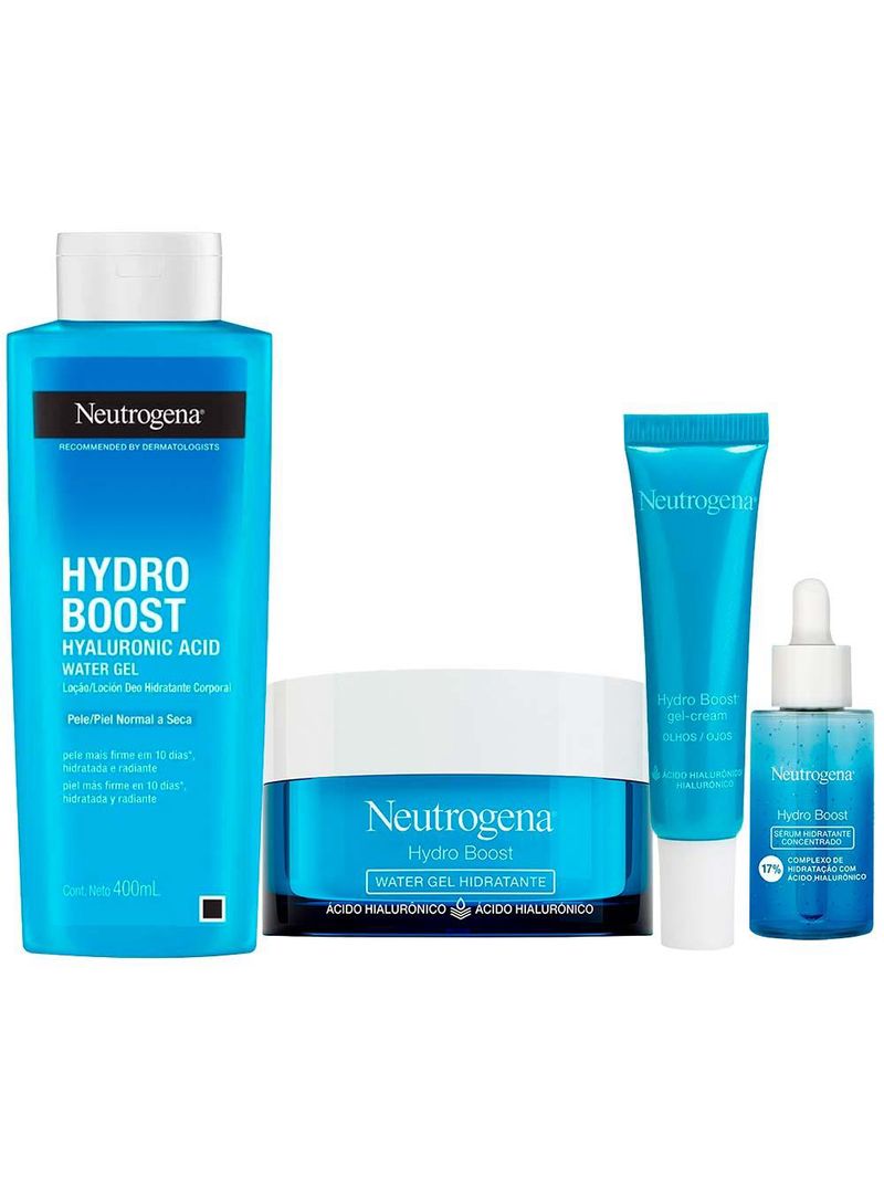 Neutrogena hydro boost kit – hidratante facial + gel creme para olhos + hidratante corporal + sérum